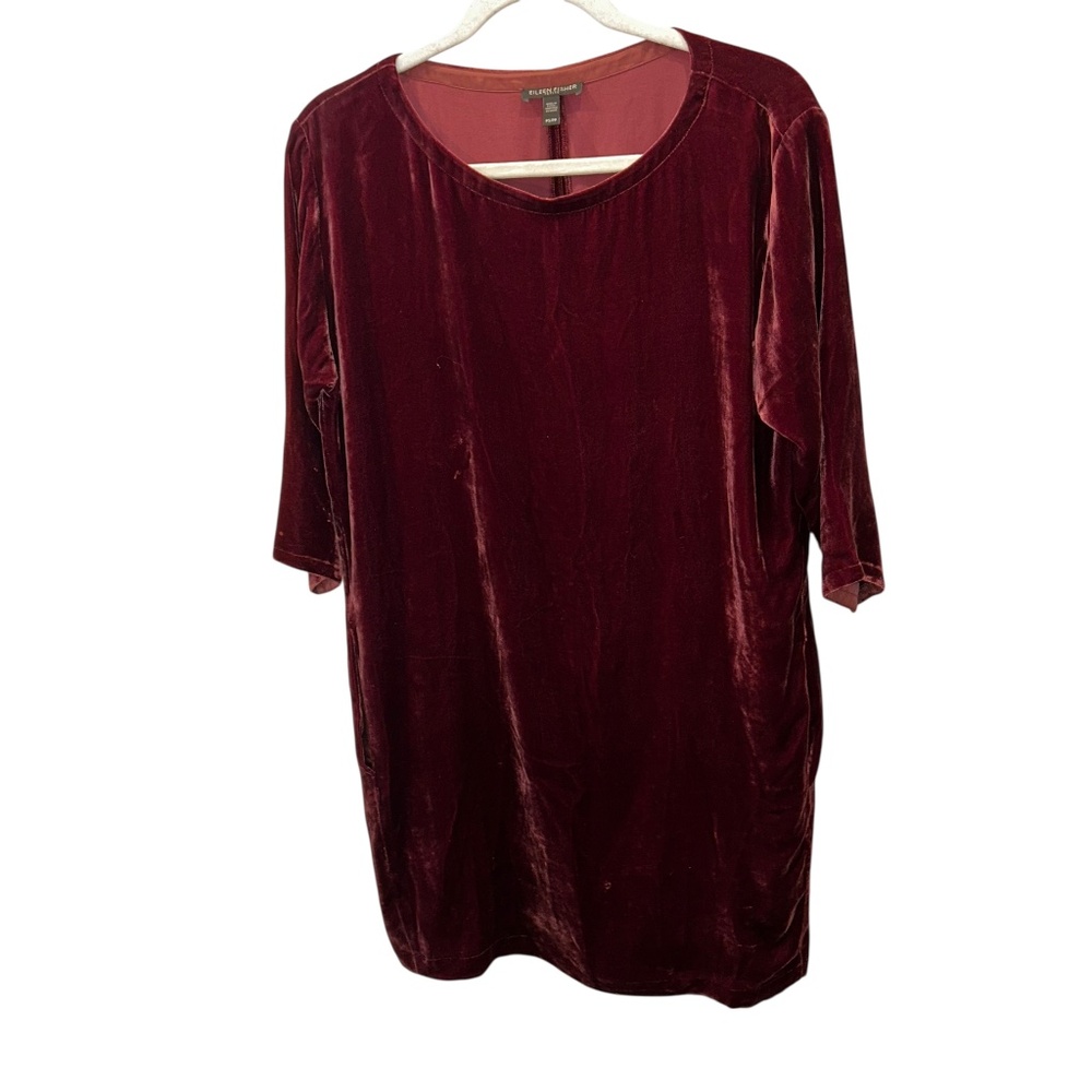 Eileen Fisher Cranberry Red velvet shirt tunic dress S